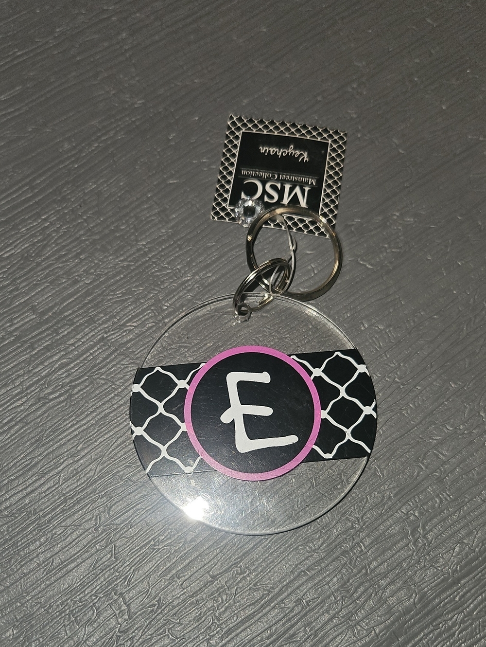 Pink & Black Monogram 'E' Acrylic Keychain